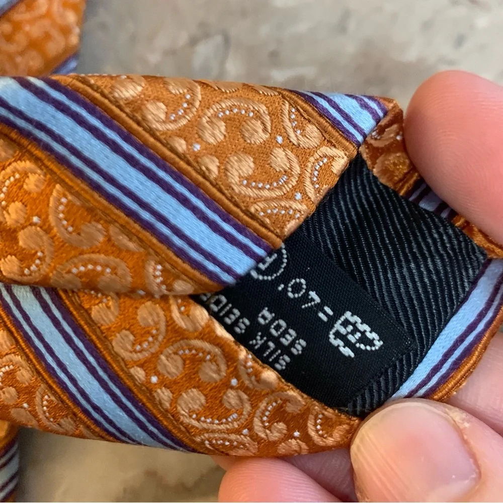 Ermenegildo Zegna Z Orange Silk Tie Men’s Dress Formal Striped Blue Preppy!